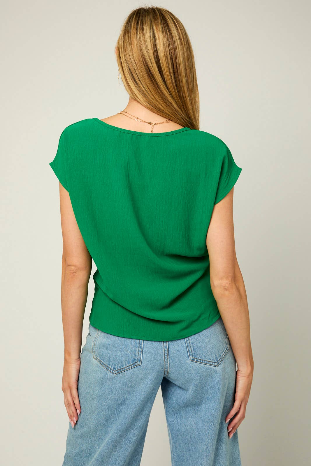 SOLID WOVEN TEE WITH FRONT KNOT DETAIL