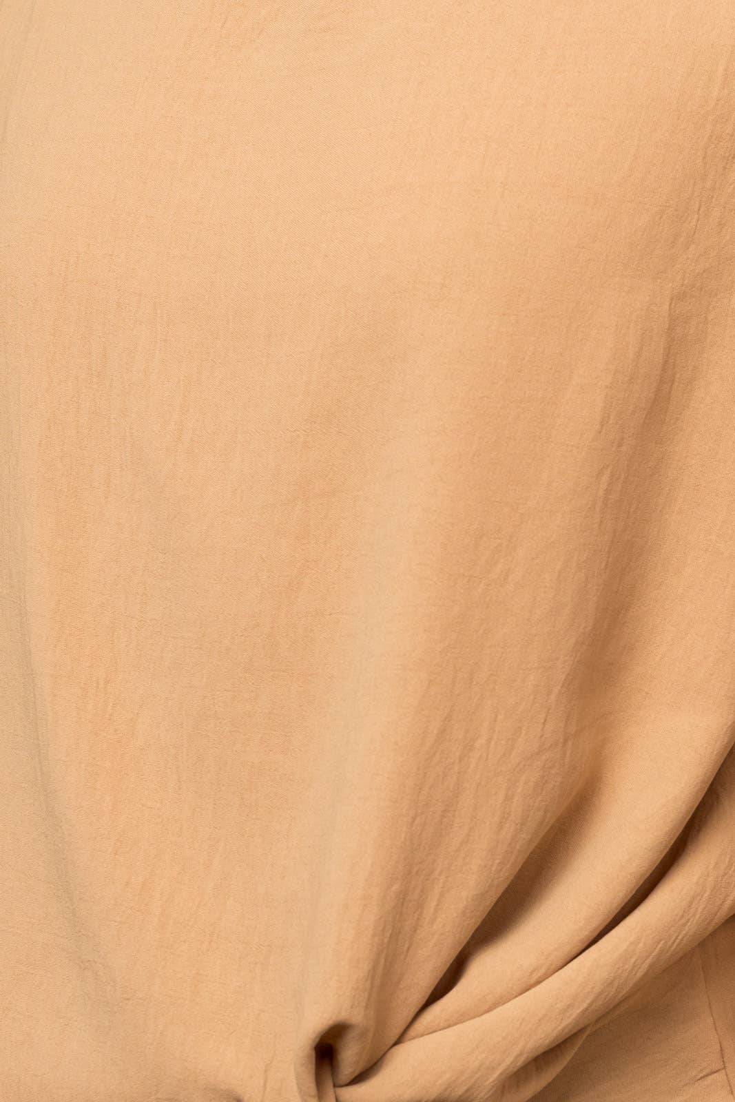 SOLID WOVEN TEE WITH FRONT KNOT DETAIL